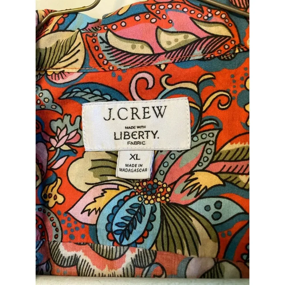 J. Crew With Liberty of London Mens Size XL Red Floral Print Summer Cotton Shirt